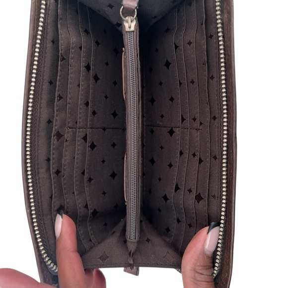 Fossil Key-Per Wallet Floral Print Zip Around Leather 8” x 4.5” Rare - Picture 7 of 9